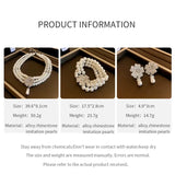 Flower Party Necklaces Women French Luxury Imitation Pearl Multi-layer Necklaces Bracelet Earrings Shiny Rhinestone Jewelry Sets