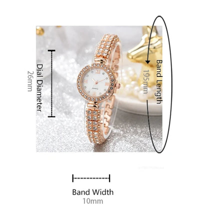 6pcs/set Jewelry Sets Women Quartz Watch Luxury with Stainless Steel Strap Clock Rhinestone Ring Necklace Earrings