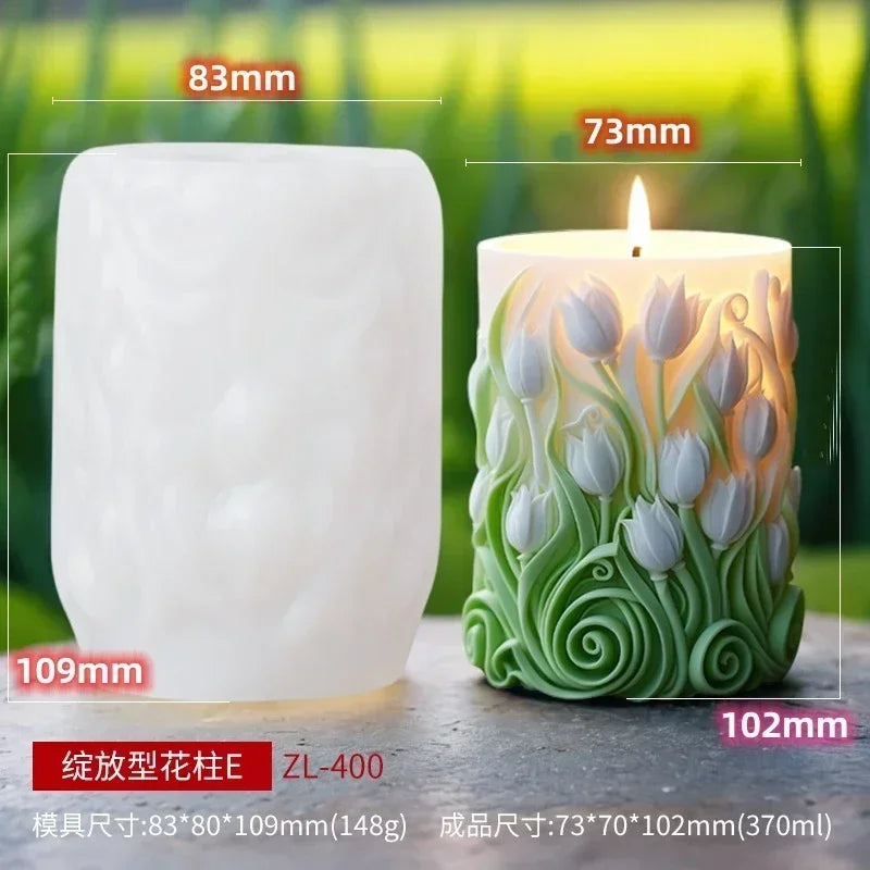 candle silicone mold flower bouquet relief resin mould blooming flower gypsum molds