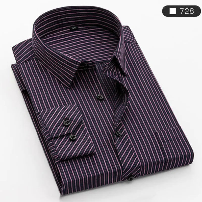 Summer men's long-sleeved shirt spring and summer ice silk thin stripes business casual high-quality work clothes wear fashion
