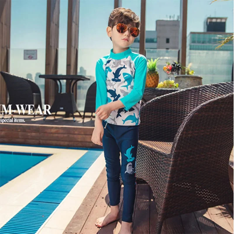 2pc Boys Shark Swimsuit Three Piece Children Swimwear Swim