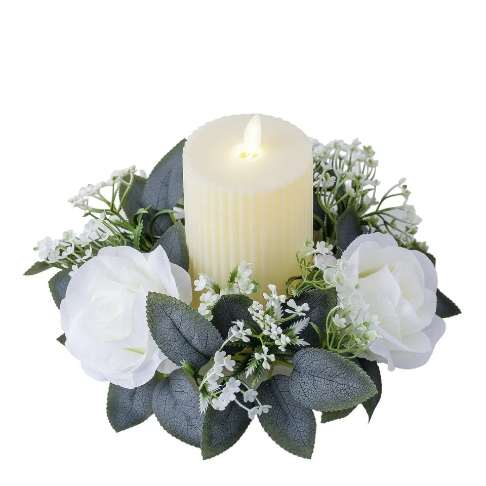 Valentine's Day Candlestick Wreaths Artifical Rose Candles Aromatherapy Party Table Desktop