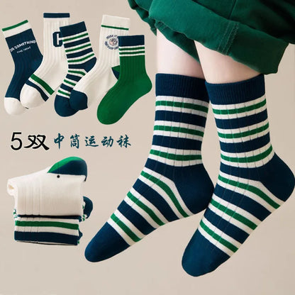 5 Pairs Children's Socks Boys Autumn Cotton Socks