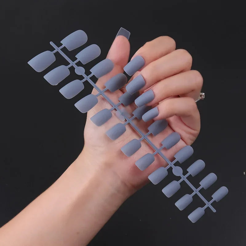 24Pcs/Set Matte False Nails Glue Square Head Frosted