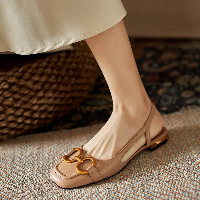 Women's Sandals Elegant Office Ladies Shoes and Sandals Women Casual Shoes Square Heel Sandals Slip on Woman Flats