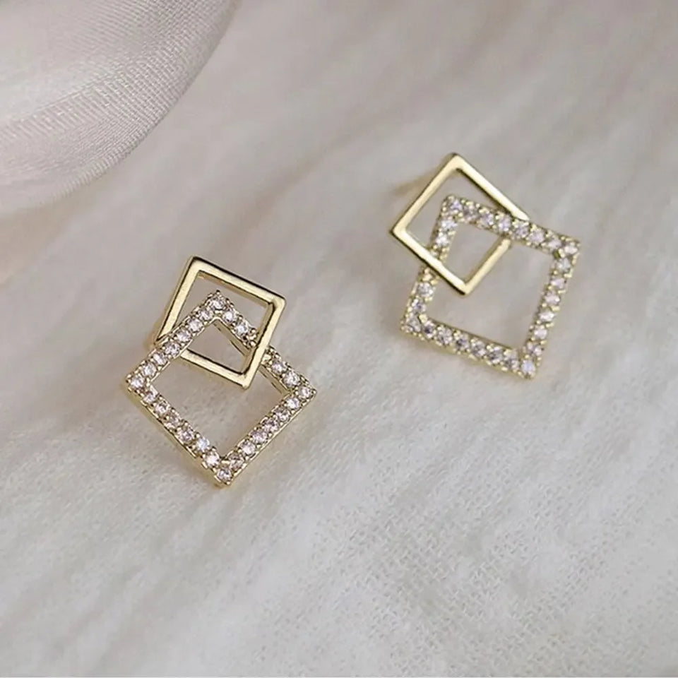 Luxury Square Zircon Rhinestone Geometry Earrings Simple Exquisite Alloy Earrings Ear Studs Women Versatile Ear Jewelry