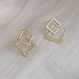 Luxury Square Zircon Rhinestone Geometry Earrings Simple Exquisite Alloy Earrings Ear Studs Women Versatile Ear Jewelry