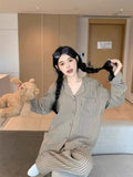 Couple Pajamas for Men Fleece Autumn Sleepwear Korean Sleeping Night Wear Striped Pijama 2 Pcs Pants Sets Pocket Home Suit 2024