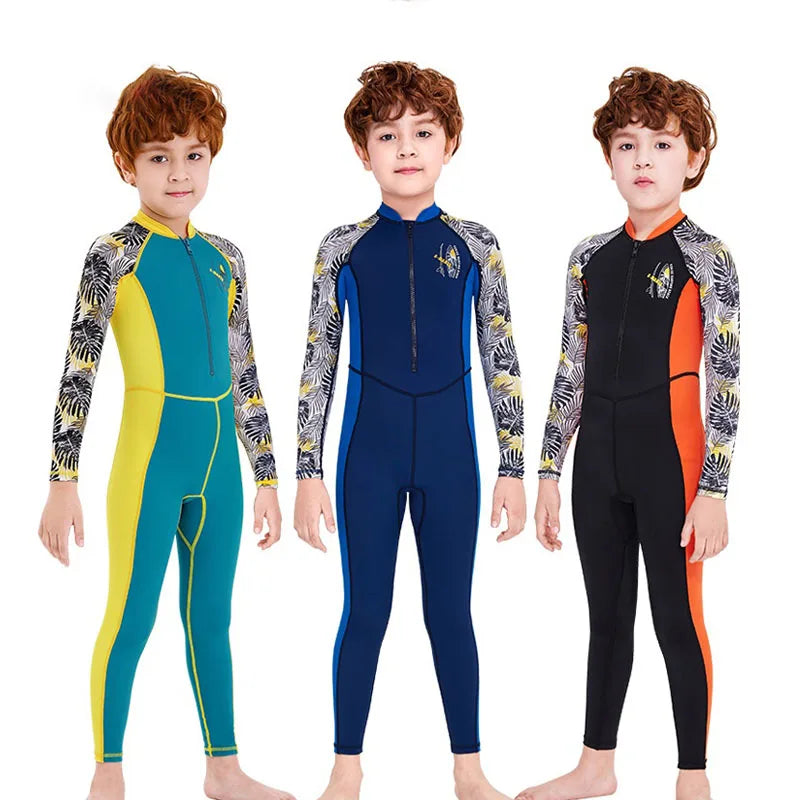 One-Piece Children Swimsuits Kid Swimwear Boys Long Sleeve Sun Protection