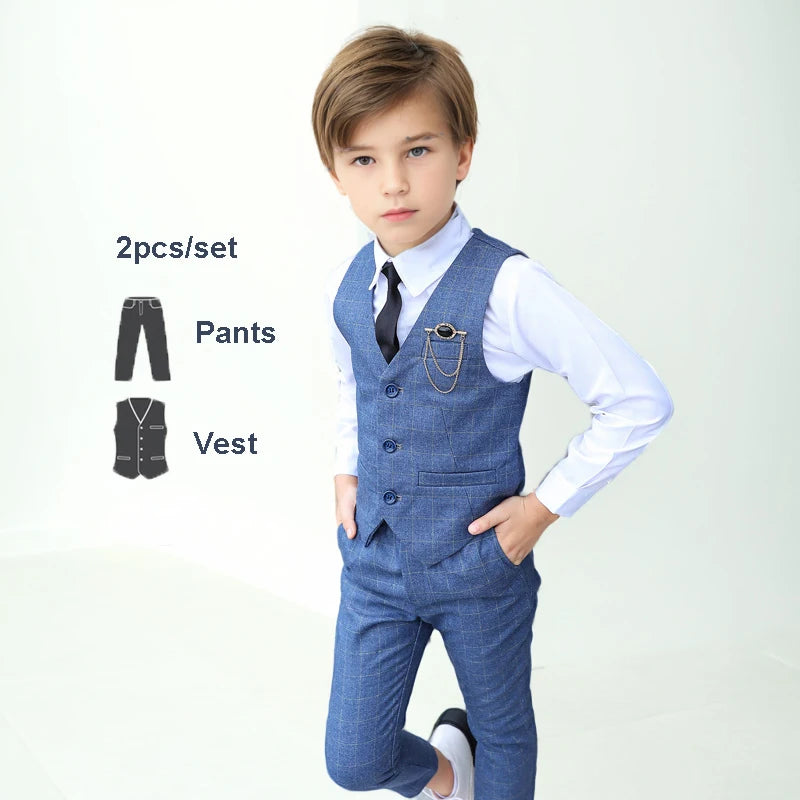 Boys Green High-end Suit Set  Child Performance Wedding Birthday Photography Costume Kids Blazer Vest Pants Bowtie Outfit