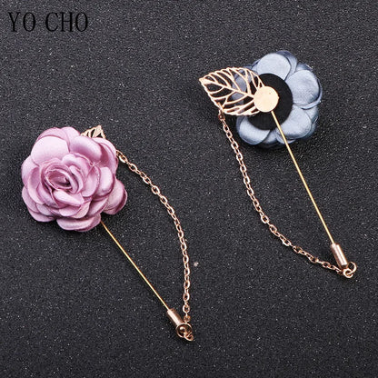 Wedding Corsage Men Brooch Pin Groomsmen Boutonniere Fabric Rose Camellia Flower Groom Boutonnieres Wedding Decoration Accessory