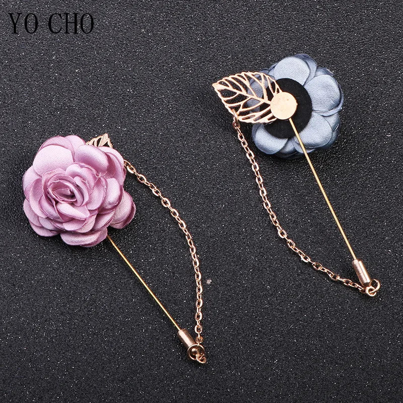 Wedding Corsage Men Brooch Pin Groomsmen Boutonniere Fabric Rose