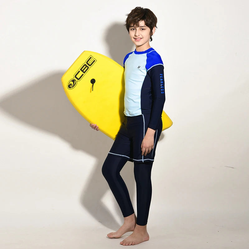 Boy Swimwear Rash Guard Long Sleeve Shirt Dark Blue Pants Children kids Swimsuit
