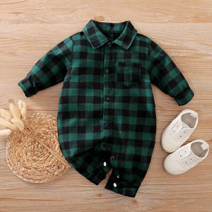 Newborn Baby Boy Clothes Green Plaid Boy Rompers Christmas Jumpsuit