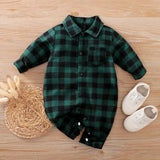 Newborn Baby Boy Clothes Green Plaid Boy Rompers Christmas Jumpsuit