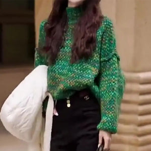 Autumn Winter Women Vintage Streetwear Lazy Style High Collar Knitted Sweater