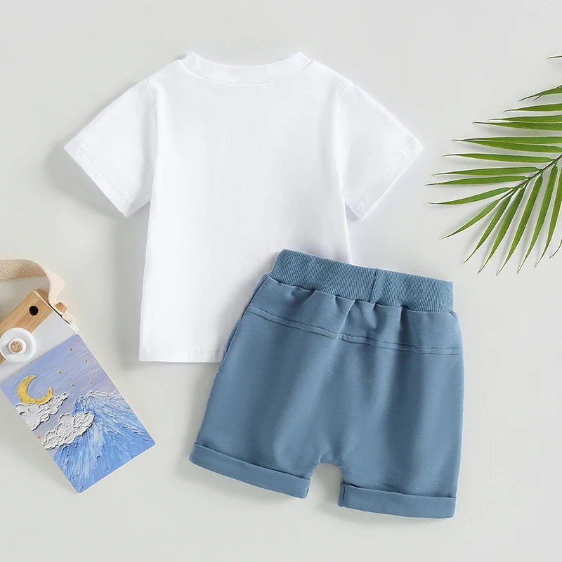 Summer Cotton Short Sleeve Print T-shirts+Elasctic Shorts