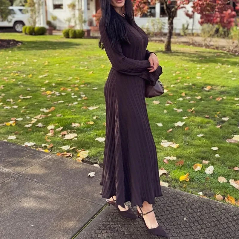 Winter Solid Loose Long Sleeve Tie Y2k Dress Casual Office Commuting Long Dress Female