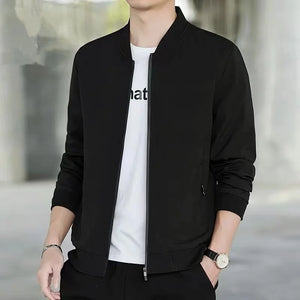 Casual Luxury Solid Color Men's Jacket Spring Autumn Thin V-neck Baseball Jacket for Men Zipper Up Jacket Man Outerwear Tops 3XL