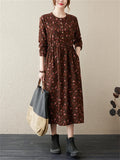 Long Sleeve Cotton Linen Vintage Floral Print Dresses For Women  Casual Dress Robe Femme Elegant Clothing