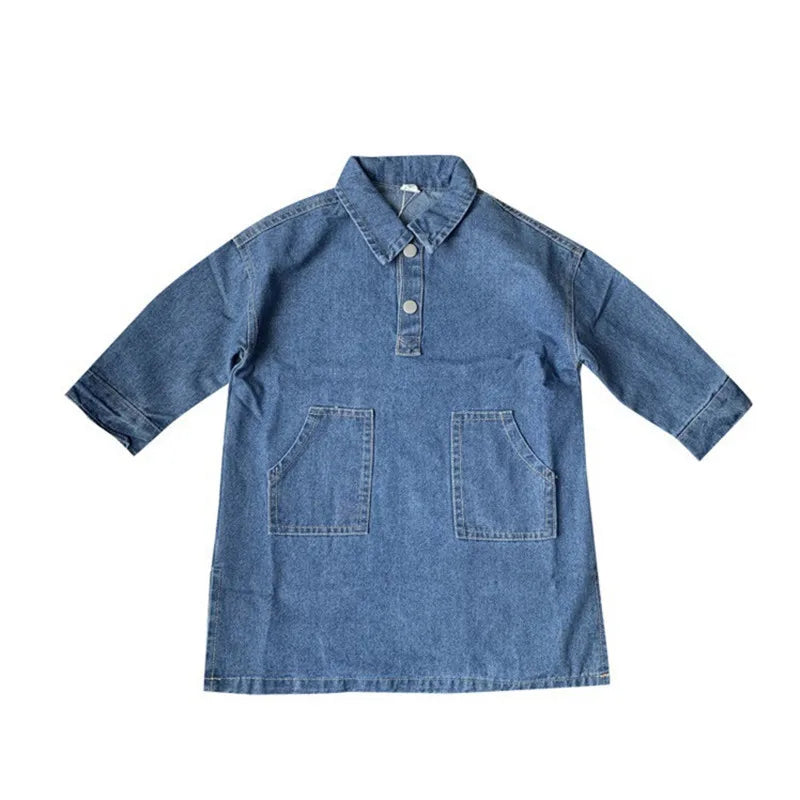 Baby Kids Girl Princess Long Sleeve Denim Sundress Party Dress