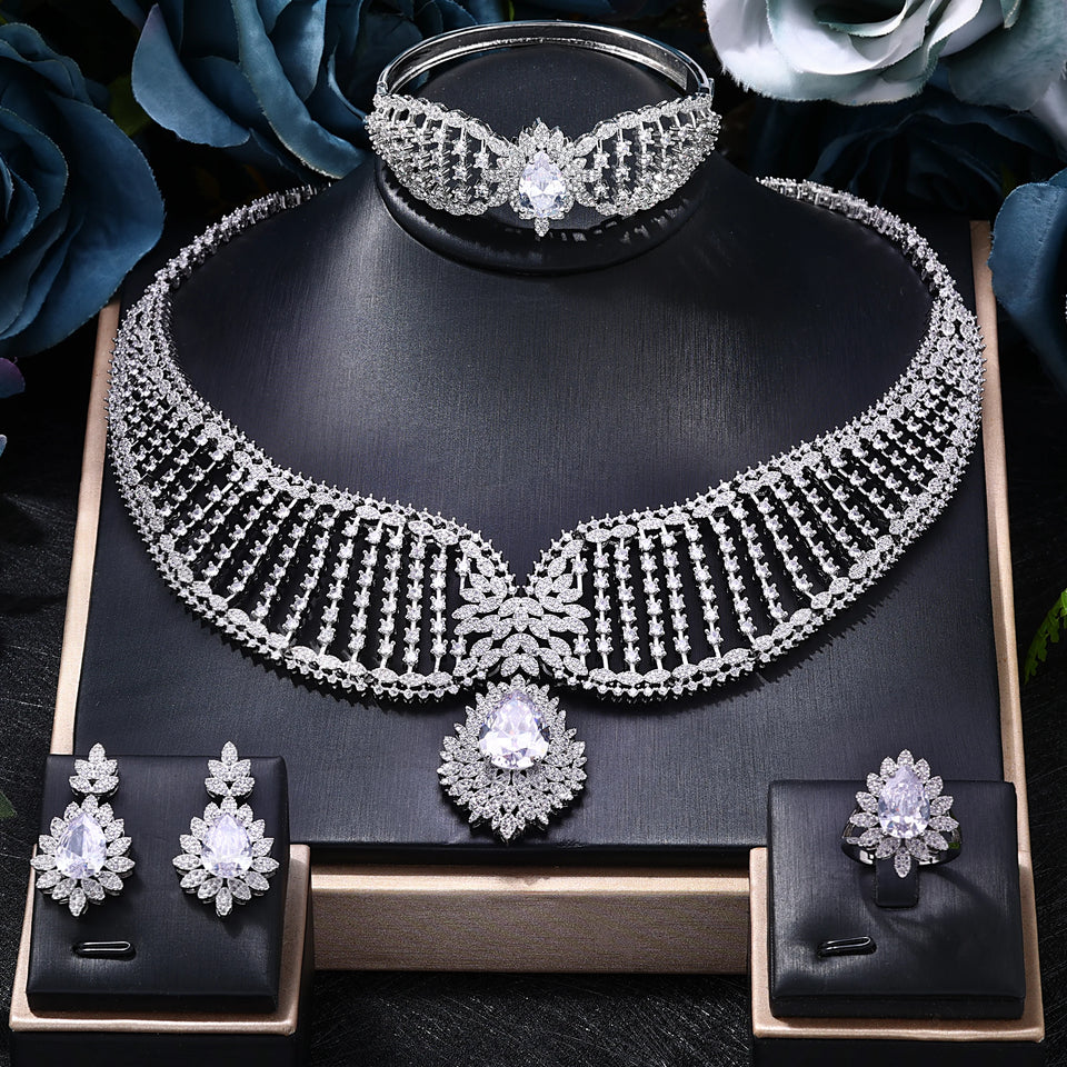 4-Piece Jewelry Set Angel Design Bride Necklace Earring Set AAA Cubic Zirconia Women's Wedding Accessories