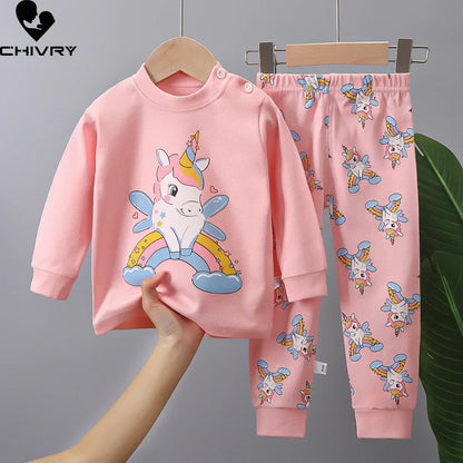 Girls Cartoon Dinosaur Long Sleeve T-Shirt with Pants Pyjamas Toddler Clothing Sets