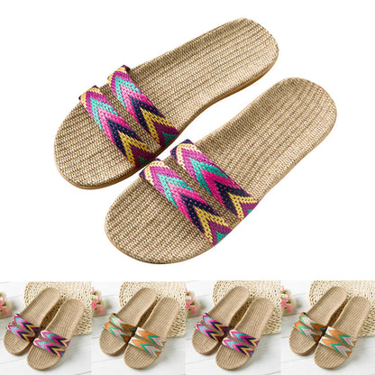 Flax Slippers Women Summer Home Indoor Shoes Casual Non-slip Linen Flat Shoes