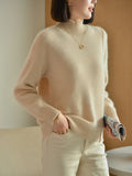 100% Pure Wool Sweater Women's Autumn/Winter Half High Collar Solid Color
