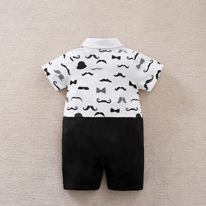 Boys Cartoon Printed Clothes Short Sleeve Bow Tie Romper  Moustache Cotton Baby Gentleman