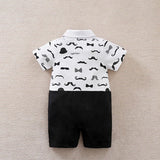 Boys Cartoon Printed Clothes Short Sleeve Bow Tie Romper  Moustache Cotton Baby Gentleman