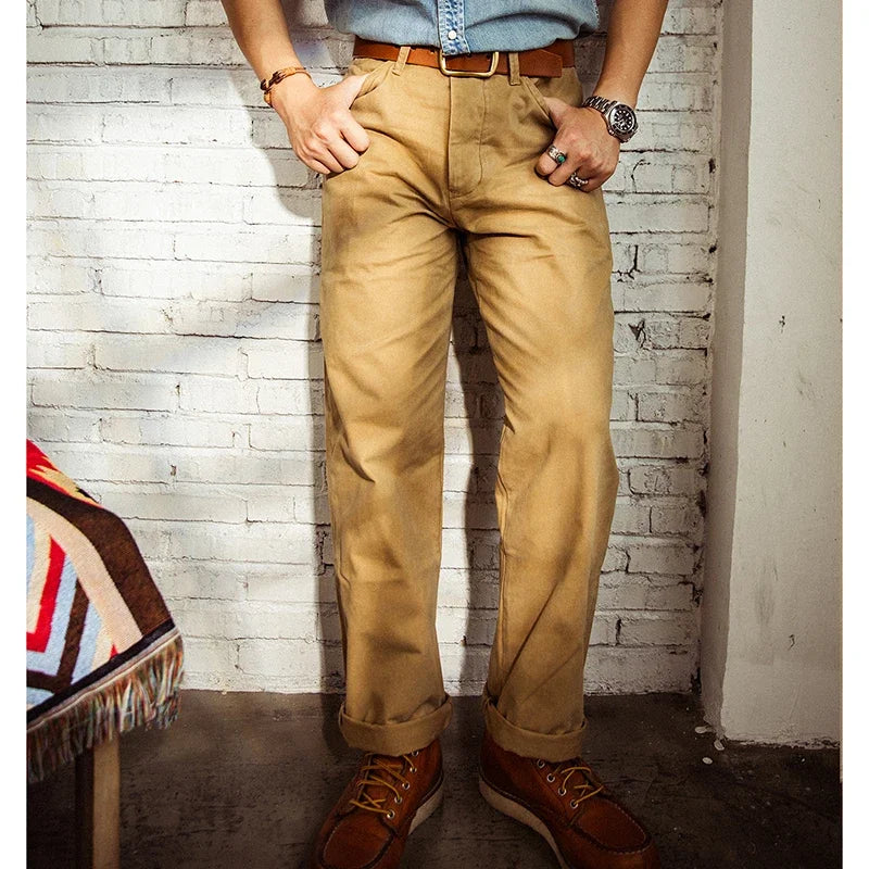 Red Tornado Retro Casual Chino Vintage Men Pants High Rise Straight Leg Trousers