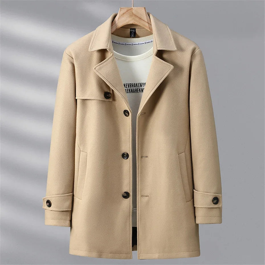 Woolen Jacket Men Plus Size 12XL Solid Color Jackets Woolen Coats Male Autumn Winter Long Style Jacket Fashion Casual