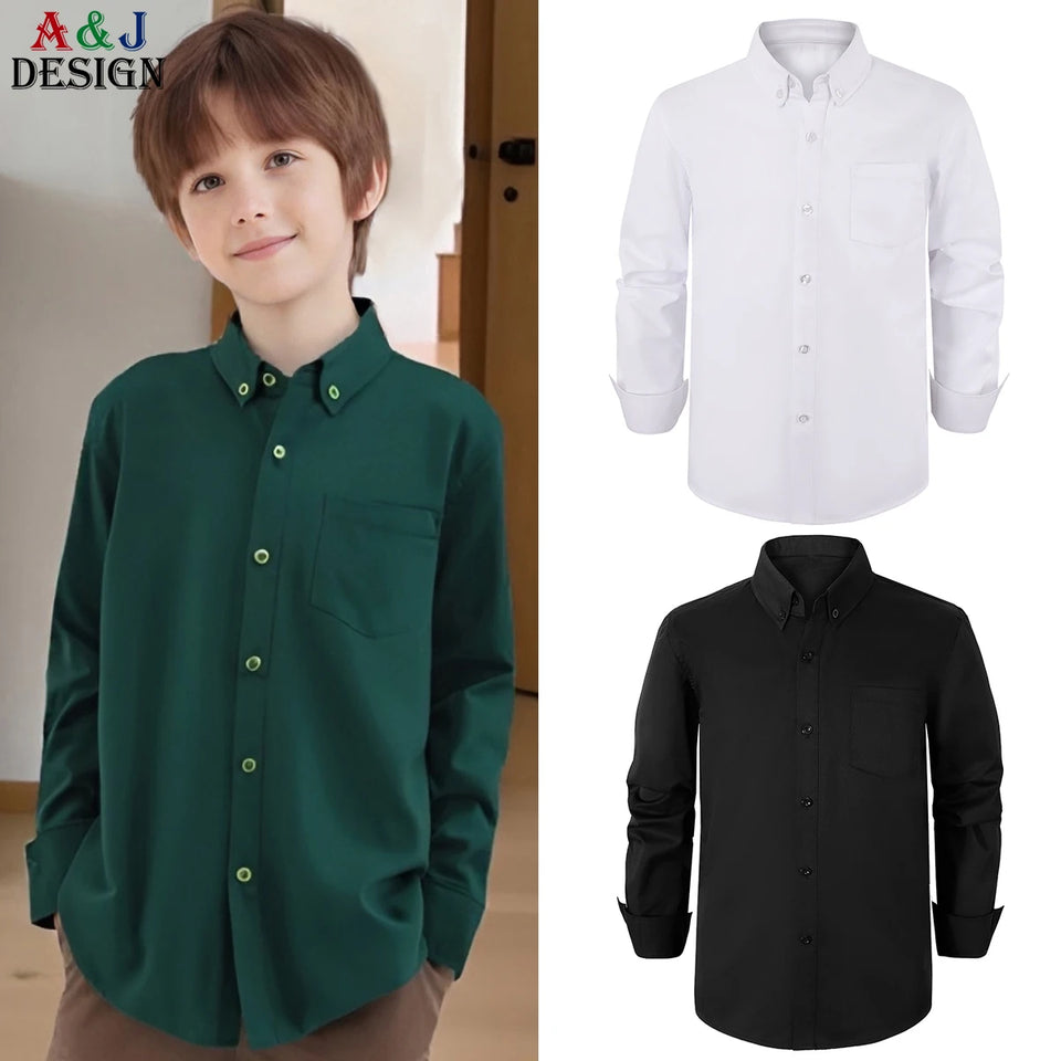 Boys Shirt Kids Oxford White Shirts Kids School Uniform Gift Perform Ceremony Birthday Wedding Formal Clothes 6 to 14 Years