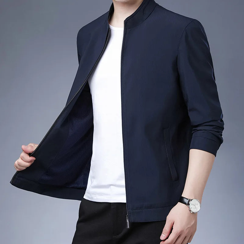 Casual Luxury Solid Color Men's Jacket Spring Autumn Thin V-neck Baseball Jacket for Men Zipper Up Jacket Man Outerwear Tops 3XL
