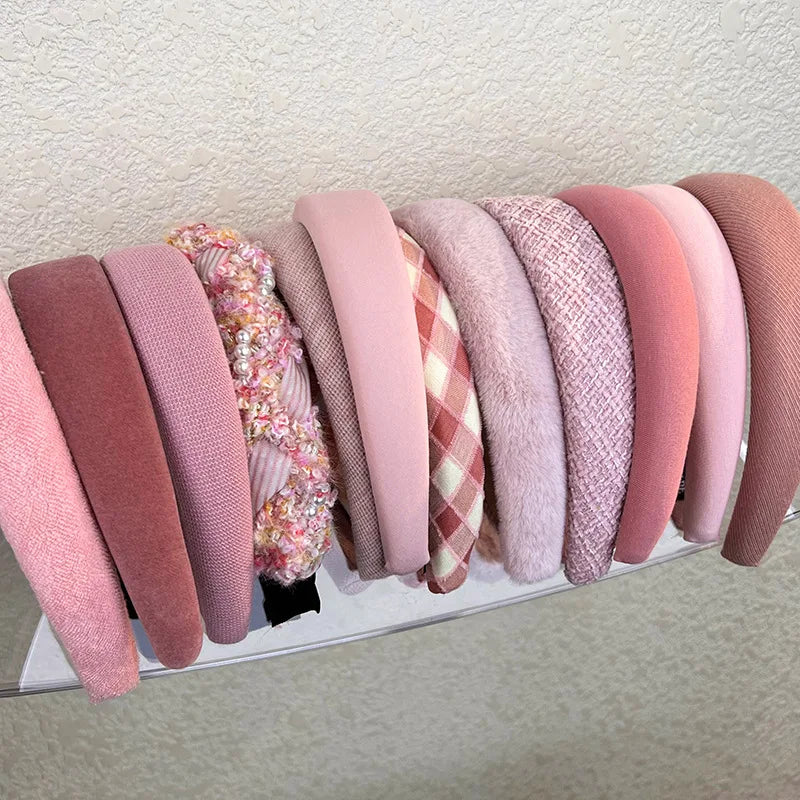 Sweet Romantic Pink  Headband Sponge Wide Hair Band for Woman Girl Temperament Hair