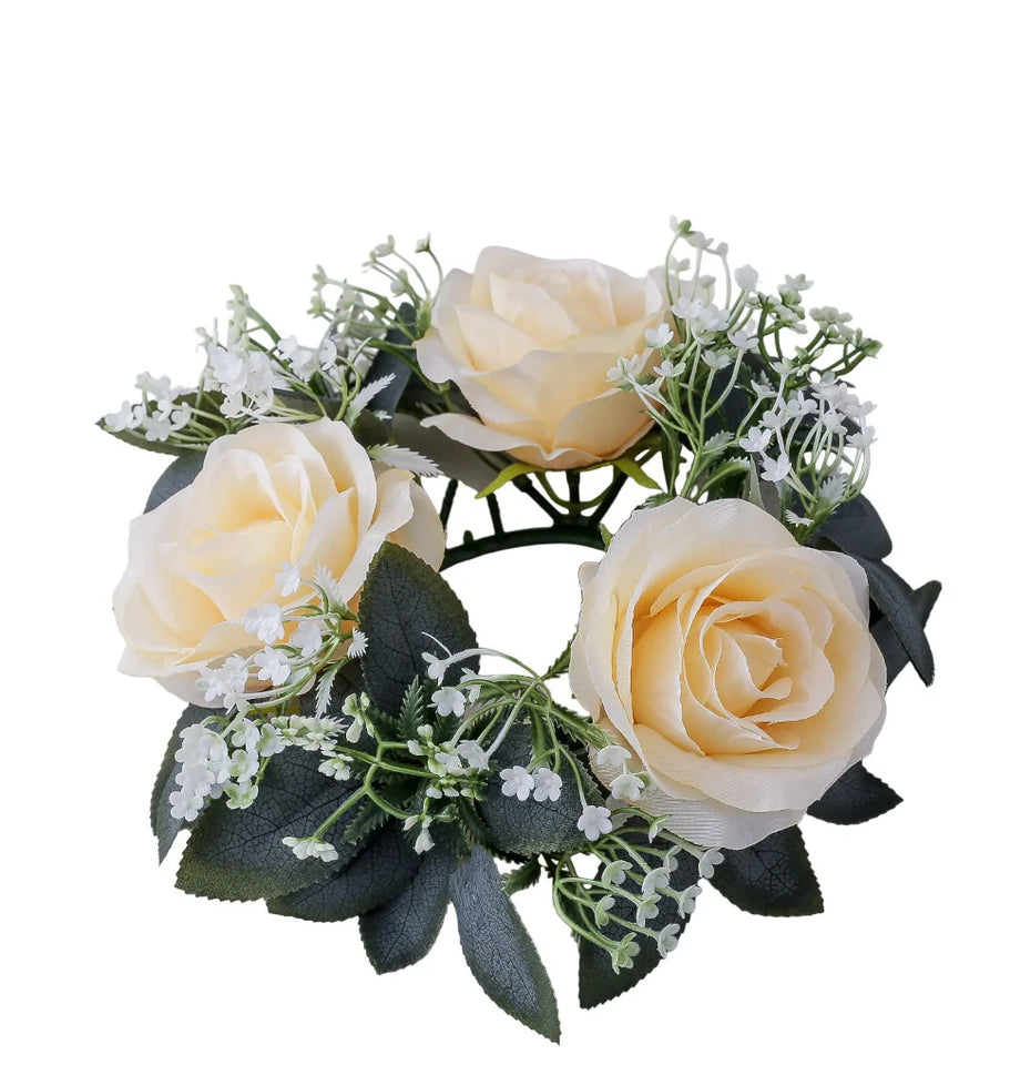 Valentine's Day Candlestick Wreaths Artifical Rose Candles Aromatherapy Party Table Desktop