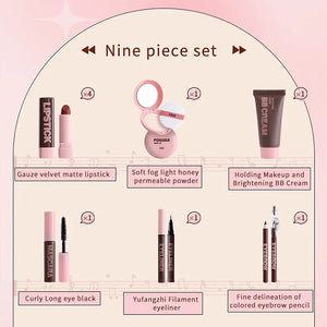 Makeup Case Gift Set Makeup Gift For Girls High Pigmented Lip Gloss BB Cream Eye Shadow Blush Concealer Eyebrow Pencil Cosmetics