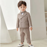 Boys Spring Summer Khaki Striped Suit Set Baby Child Birthday Party Wedding Photography Costume Kids Blazer Vest Pants Clothes