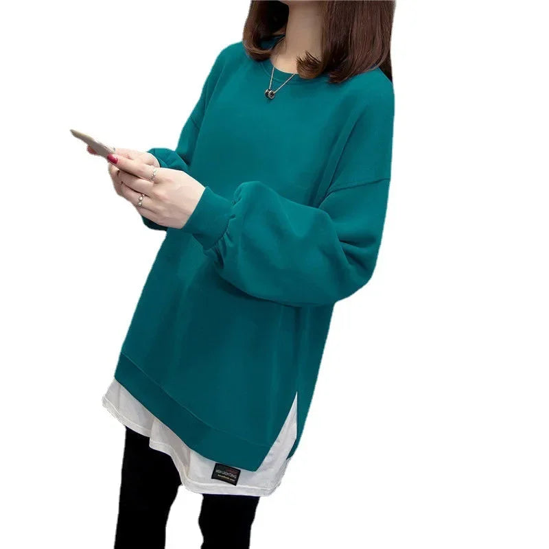 Plus Size Two-Piece Illusion Sweatshirt Women's Medium-Length Casual