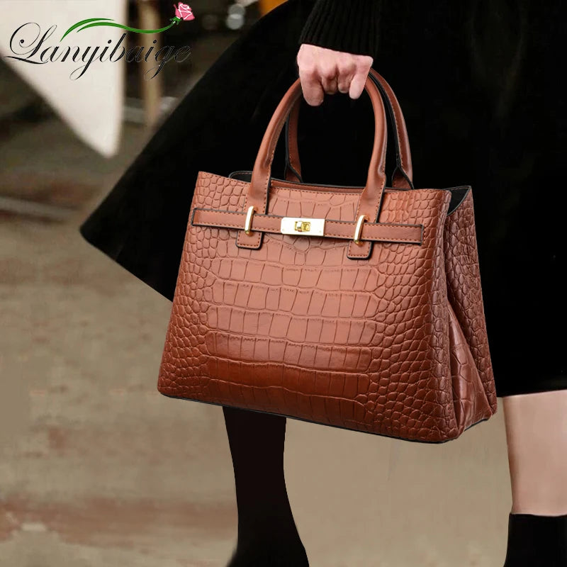 Women Luxury Designer Handbag Brand Stylish Crocodile Print Vintage Bag