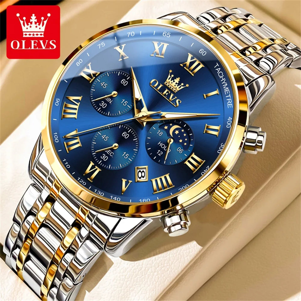 OLEVS 5529 Luxury Quartz Watch For Men Roman Scale Moon Phase Chronograph Man Watches Waterproof Luminous Calendar Wrist Watch