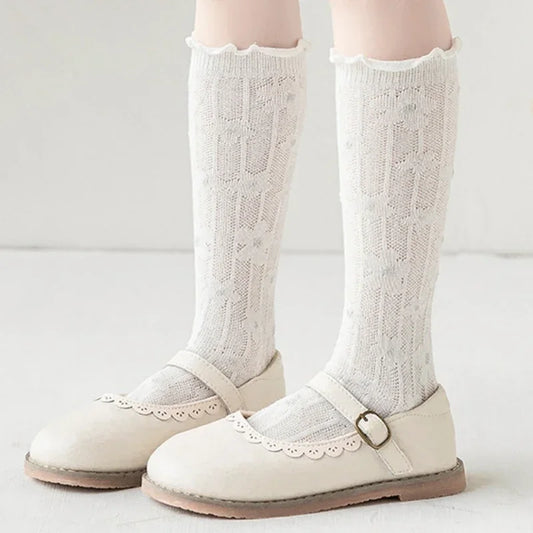 Korean Baby Children Girl Cute Socks Kids White Color Mesh Breathable School Uniform Stockings Princess Knee High Long Socks