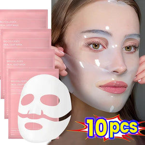 10Pcs Bio-Collagen Face Mask Firming Nourish Brightening Soft Gel Split Mask Shrink Pores Deep Hydrating Night Moisturized Masks