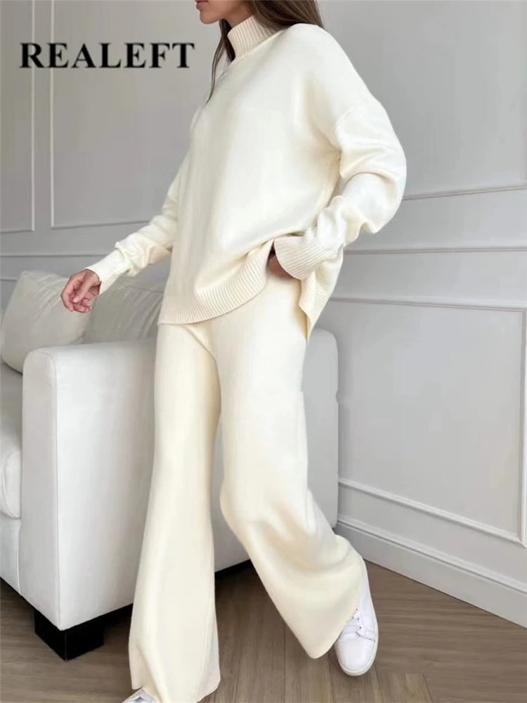 Autumn Winter 2 Pieces Women Sets Knitted Tracksuit