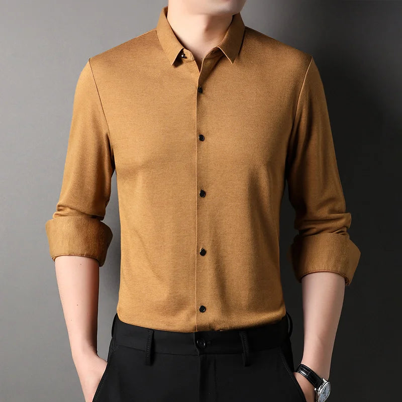 Top Grade Wool 4.7% Traceless New Brand Man 2023 Fashion Designert Shirts Business Slim Fit Long Sleeve Casual Men Clothing