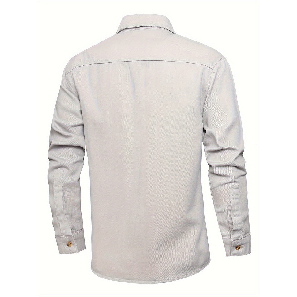 Men's Casual Cotton Long Sleeve Jacket Shirt With Pockets