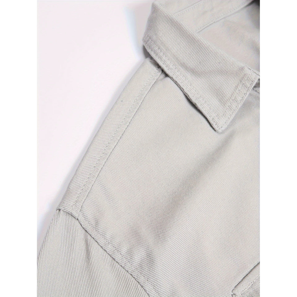 Men's Casual Cotton Long Sleeve Jacket Shirt With Pockets