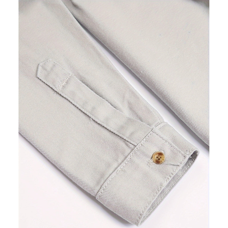 Men's Casual Cotton Long Sleeve Jacket Shirt With Pockets