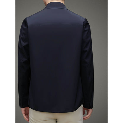 Men's Solid Jacket, Formal Lapel Zip Up Long Sleeve Outwear For Spring Fall